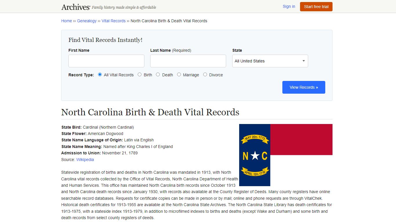 North Carolina Birth & Death Records | Vital Records