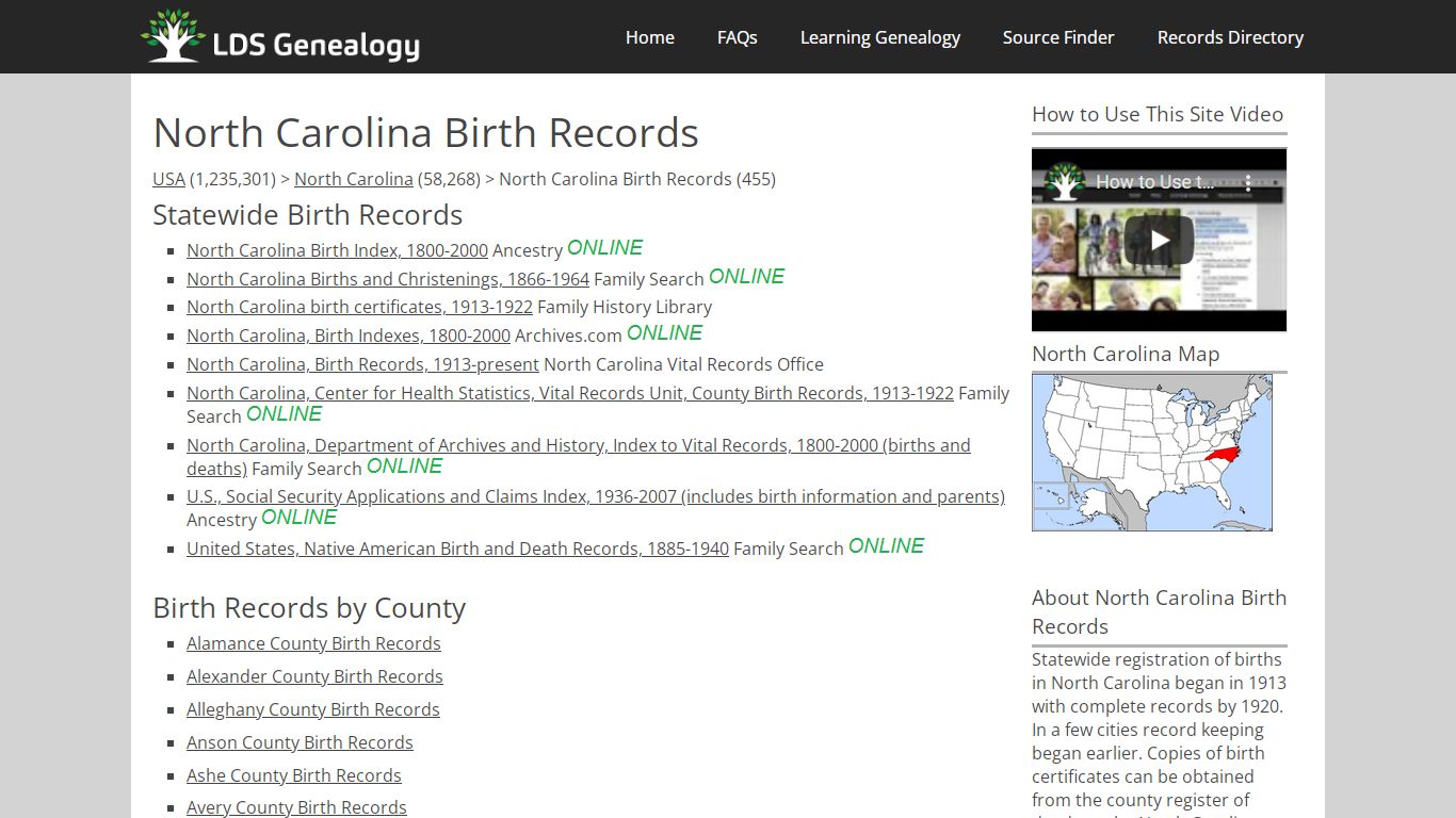 North Carolina Birth Records - LDS Genealogy